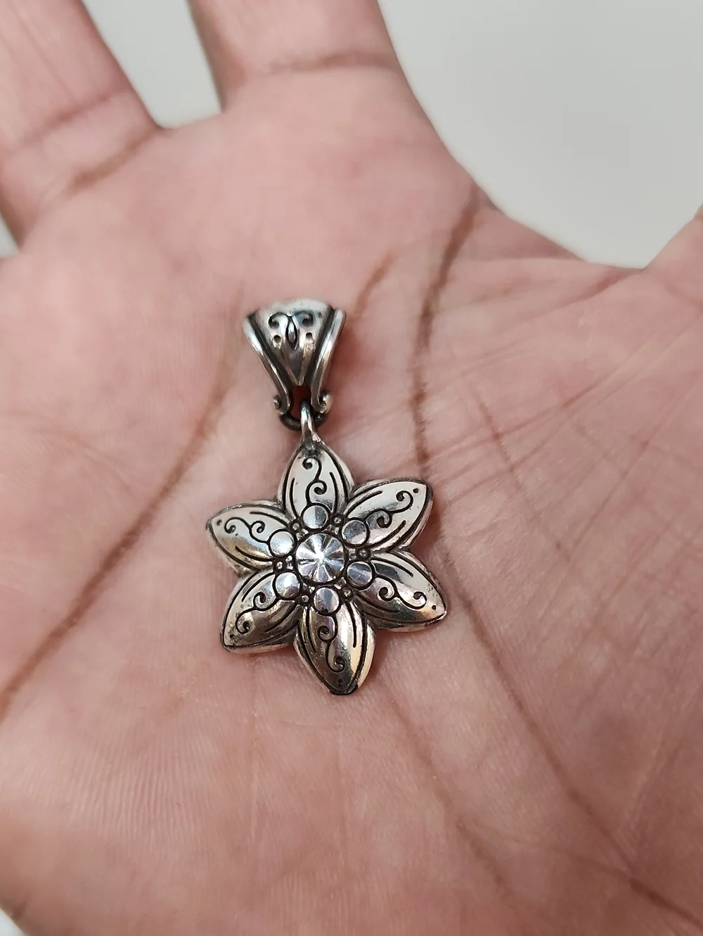 Silver Tone White Enamel Flower Pendant Crystal Statement Charm